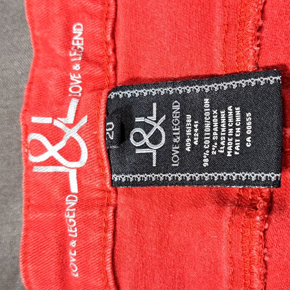 Love & Legend Red Stretch Denim Jean Capris / Shorts VG- 20 - Picture 8 of 13